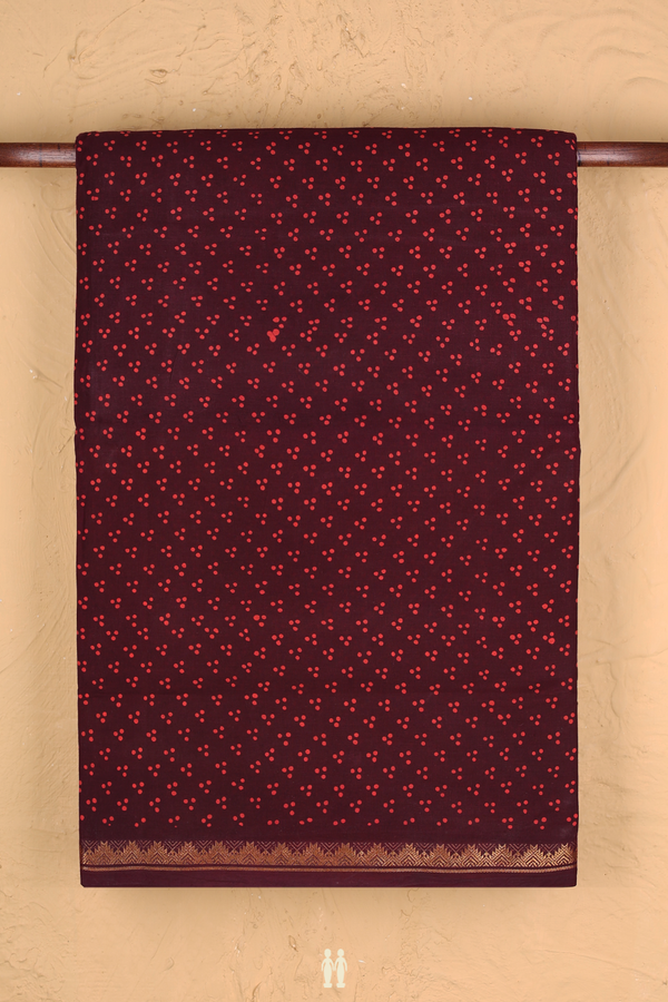 Nine Yards Sungudi Cotton Saree Maroon With Printed Design
