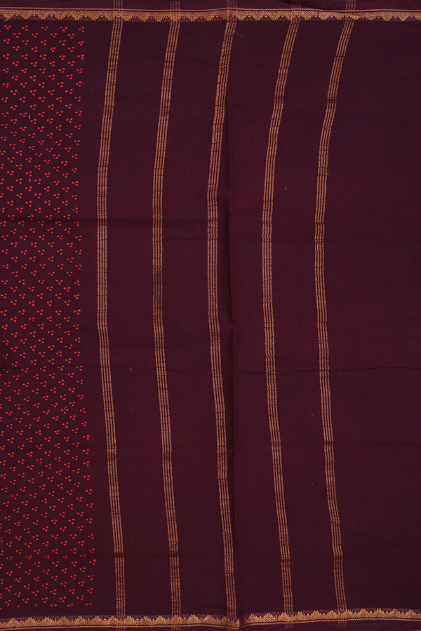 Nine Yards Sungudi Cotton Saree Maroon With Printed Design
