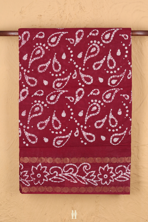 Nine Yards Sungudi Cotton Saree Mulberry With Printed Design