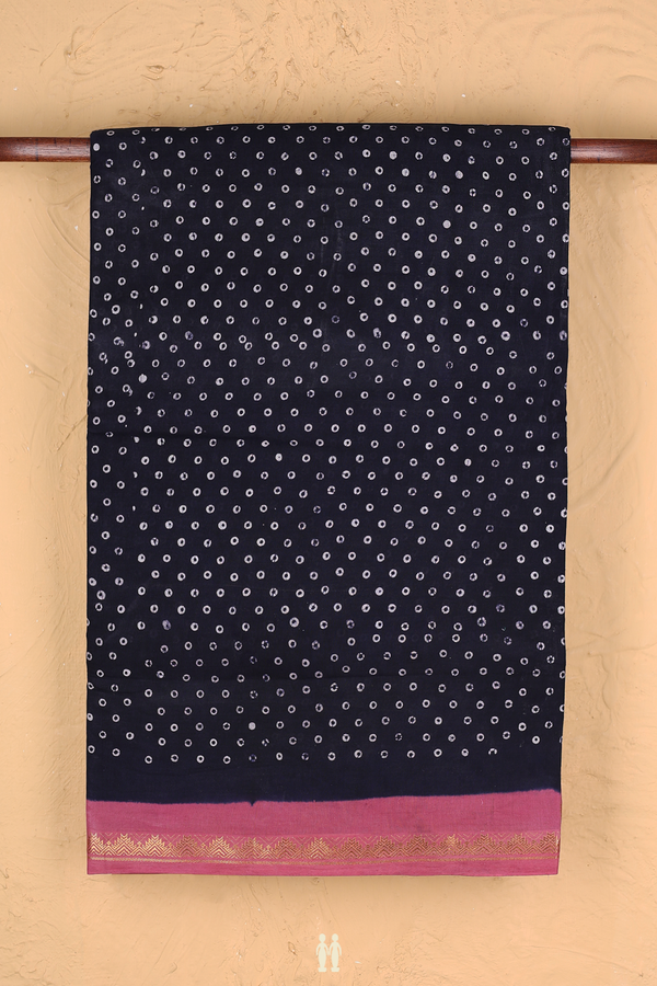 Nine Yards Sungudi Cotton Saree Navy Blue With Printed Design