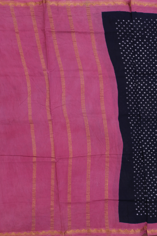 Nine Yards Sungudi Cotton Saree Navy Blue With Printed Design