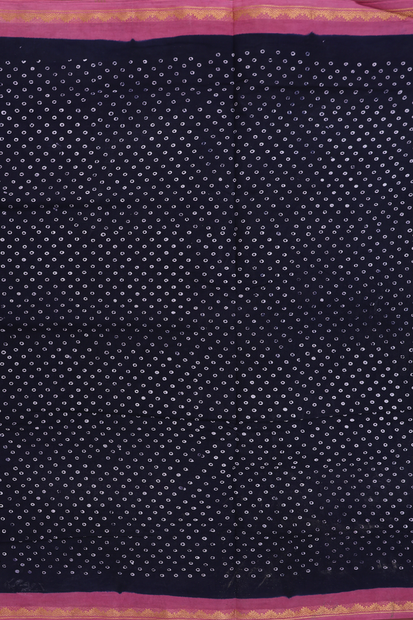Nine Yards Sungudi Cotton Saree Navy Blue With Printed Design
