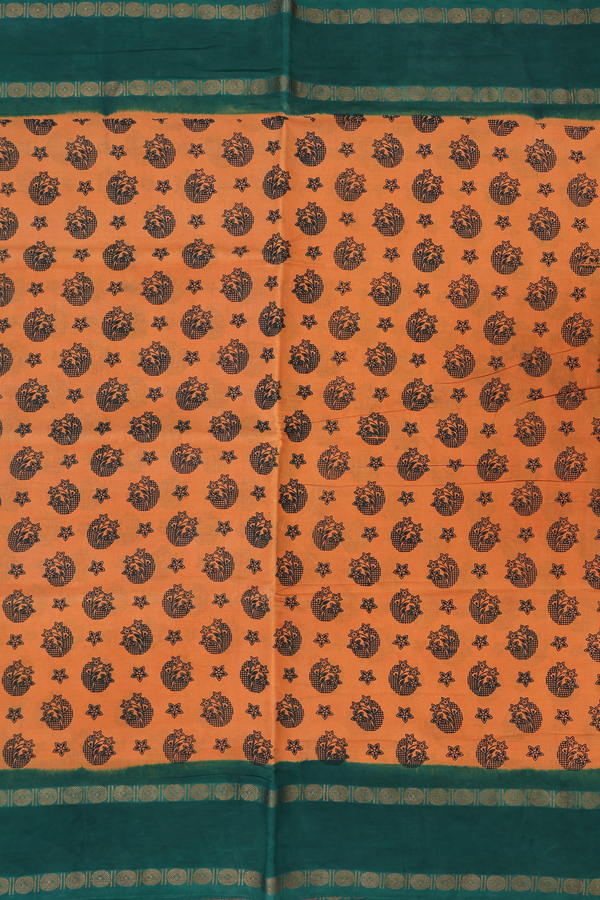 Nine Yards Sungudi Cotton Saree Orange With Floral Design