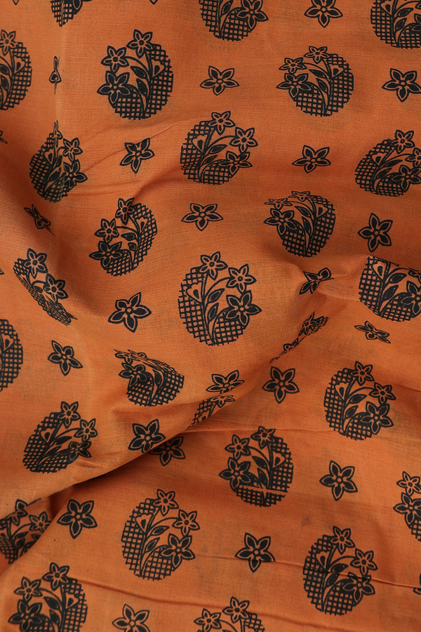 Nine Yards Sungudi Cotton Saree Orange With Floral Design