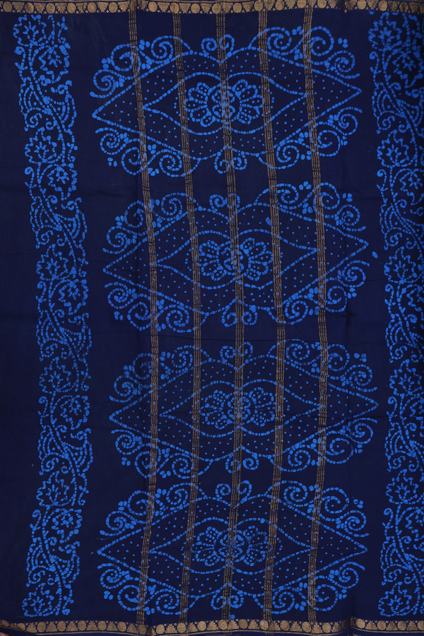 Nine Yards Sungudi Cotton Saree Oxford Blue With Printed Design