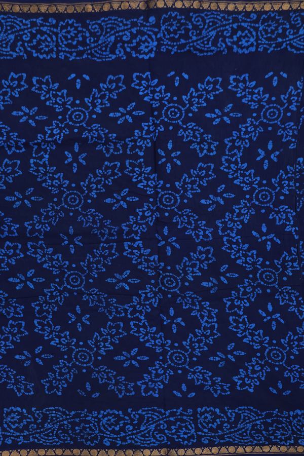 Nine Yards Sungudi Cotton Saree Oxford Blue With Printed Design