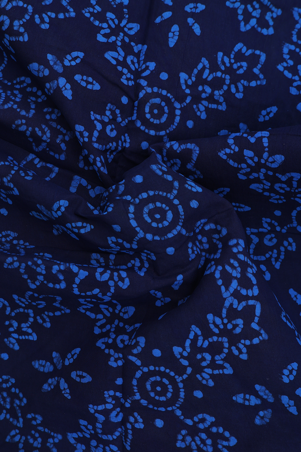 Nine Yards Sungudi Cotton Saree Oxford Blue With Printed Design