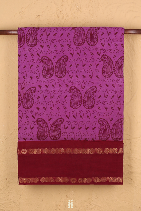 Nine Yards Sungudi Cotton Saree Purple With Paisley Design
