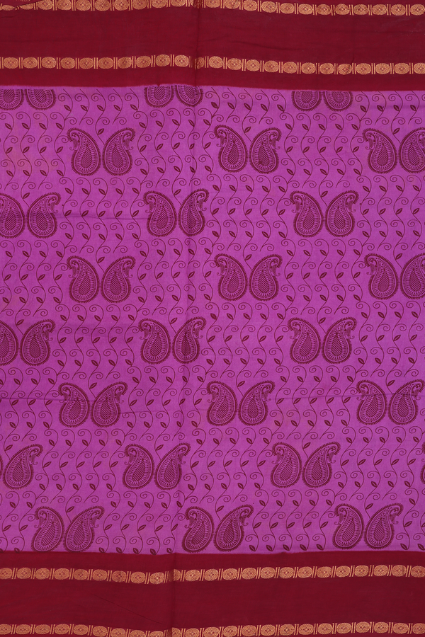 Nine Yards Sungudi Cotton Saree Purple With Paisley Design