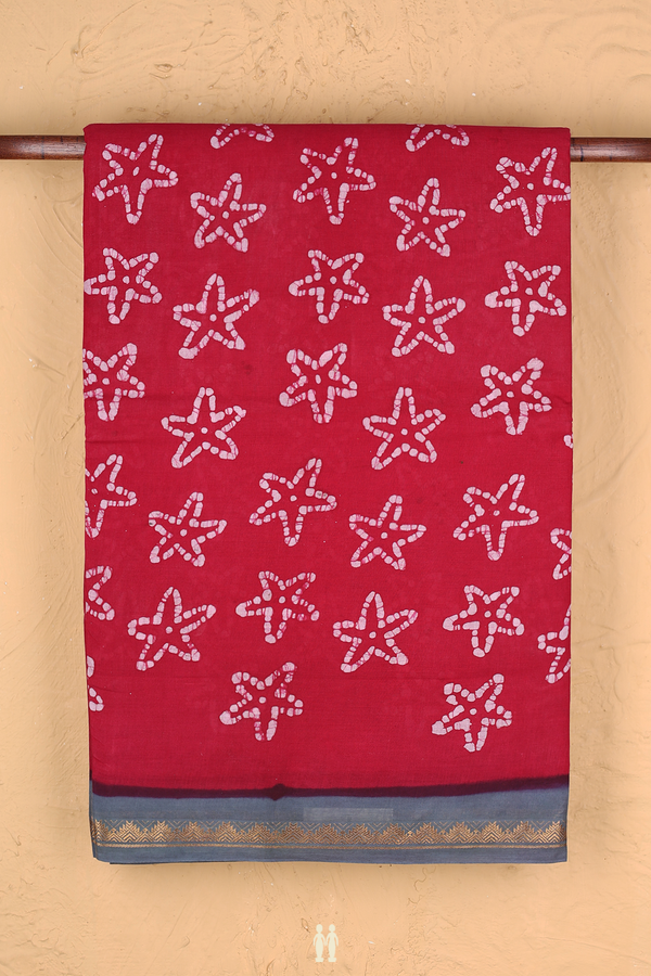 Nine Yards Sungudi Cotton Saree Red With Printed Design