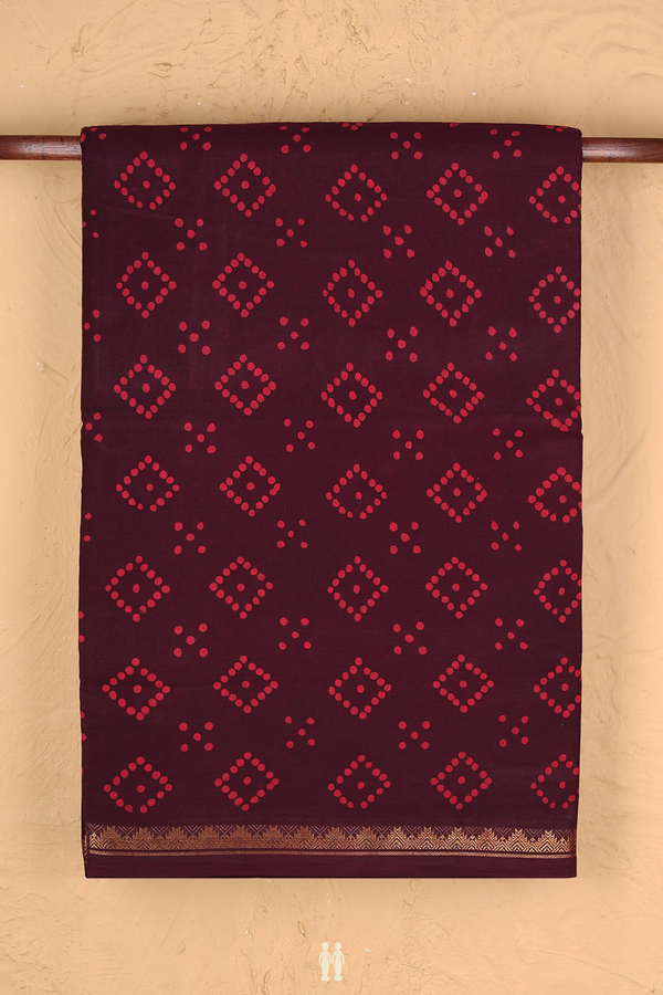 Nine Yards Sungudi Cotton Saree Red With Printed Design