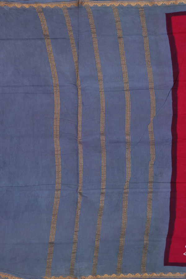 Nine Yards Sungudi Cotton Saree Red With Printed Design