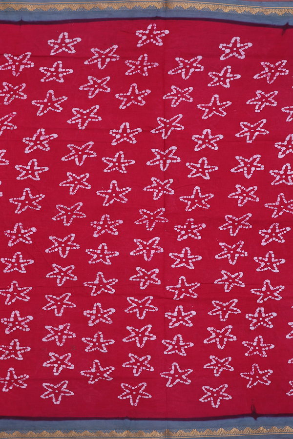 Nine Yards Sungudi Cotton Saree Red With Printed Design