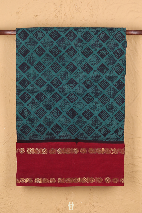 Nine Yards Sungudi Cotton Saree Pine Green With Printed Design
