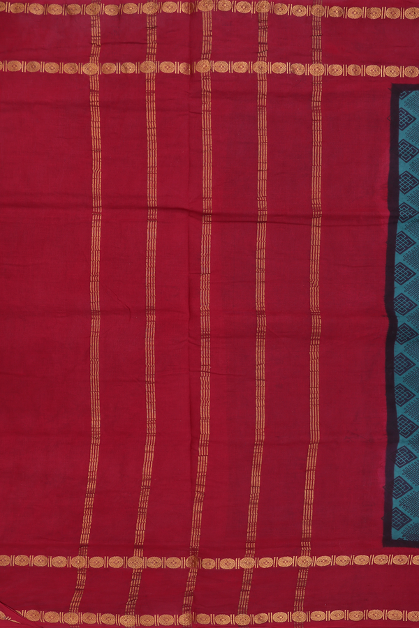 Nine Yards Sungudi Cotton Saree Pine Green With Printed Design