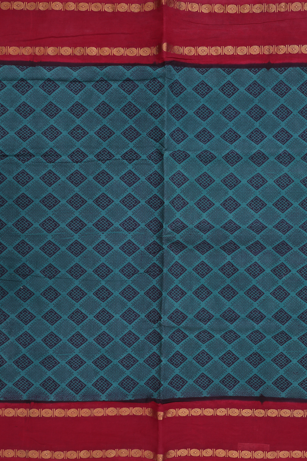 Nine Yards Sungudi Cotton Saree Pine Green With Printed Design