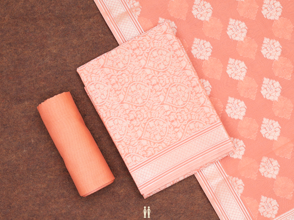 Ogee Design Orange Kota Cotton Unstitched Salwar Material