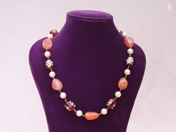 Orange And Red Quartz Gold Plated Silver Chain