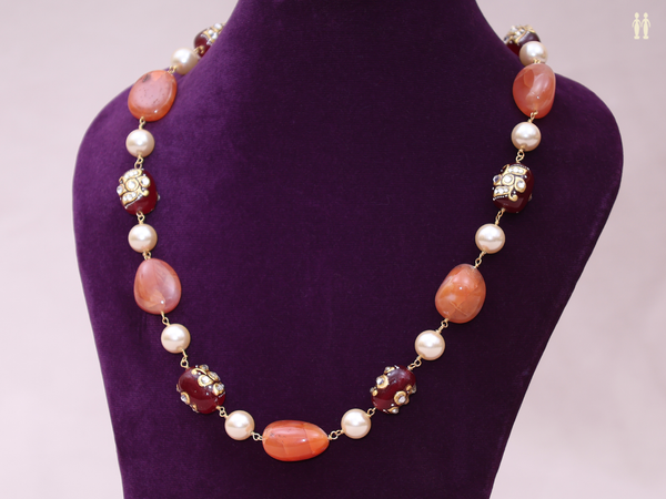 Orange And Red Quartz Gold Plated Silver Chain
