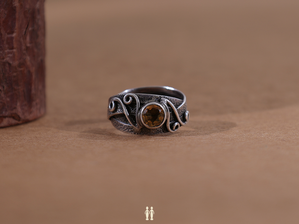 Orange Stone Pure Silver Ring