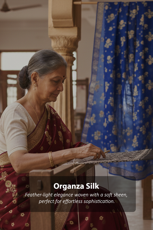 Organza Silk Saree In Brown With Floral Printed Design