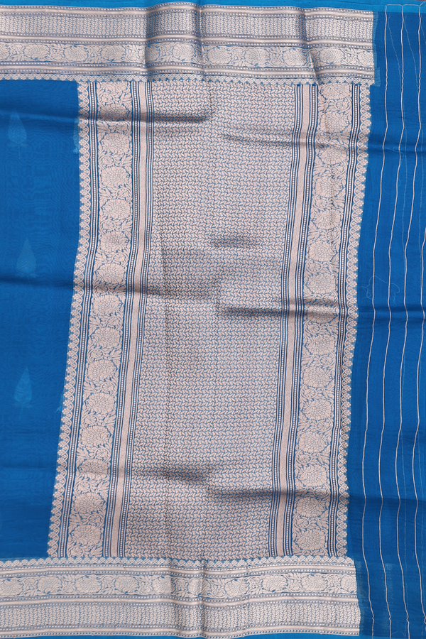 Organza Banarasi Silk Saree In Cerulean Blue With Zari Buttas