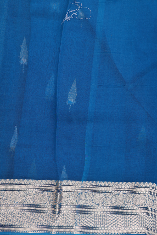 Organza Banarasi Silk Saree In Cerulean Blue With Zari Buttas