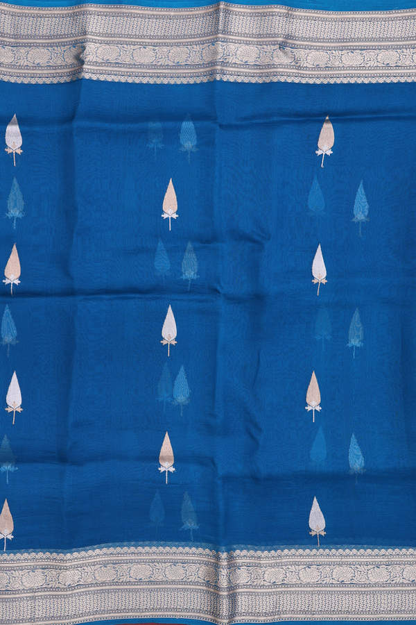 Organza Banarasi Silk Saree In Cerulean Blue With Zari Buttas