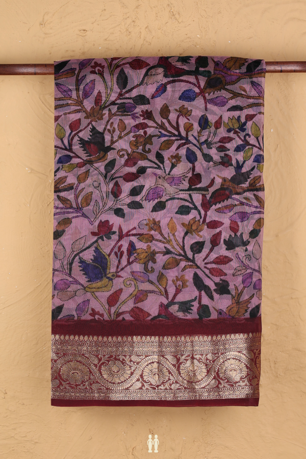 Organza Silk Saree Dusty Lavender With Floral Printed Design