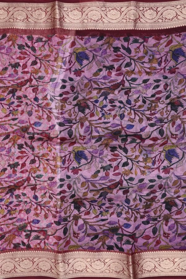 Organza Silk Saree Dusty Lavender With Floral Printed Design