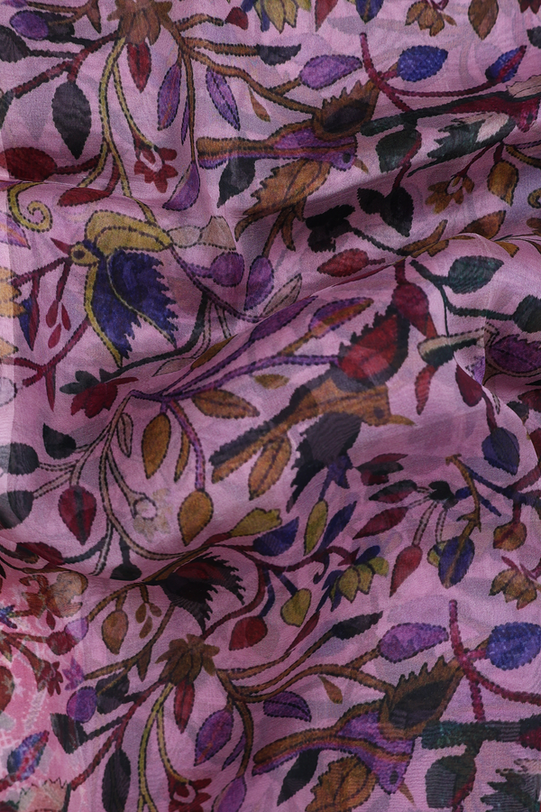 Organza Silk Saree Dusty Lavender With Floral Printed Design