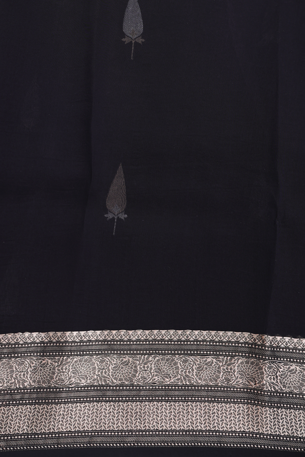 Organza Silk Saree In Black With Zari Buttas
