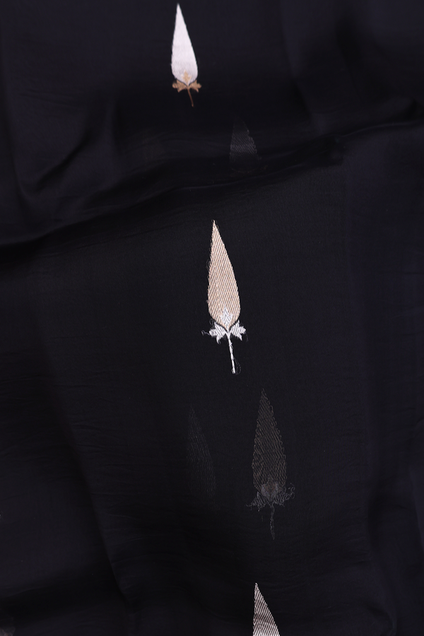 Organza Silk Saree In Black With Zari Buttas