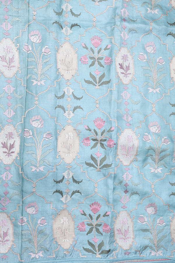 Organza Silk Saree In Blue With Polka Buttas