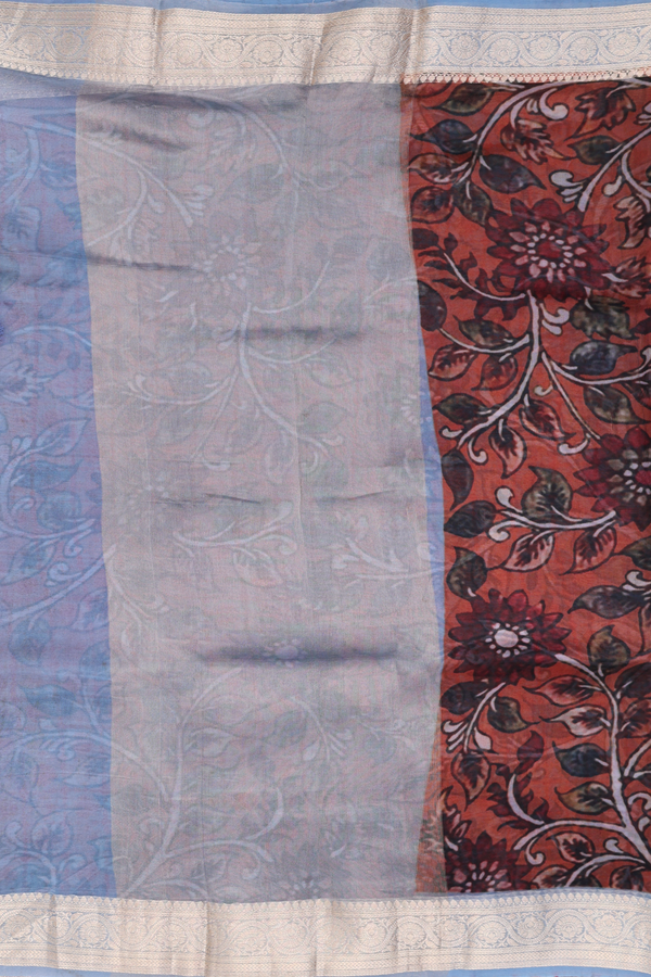 Organza Silk Saree In Brown With Floral Printed Design