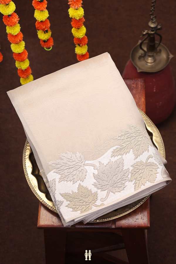 Organza Silk Saree In Brown With Leaf Border