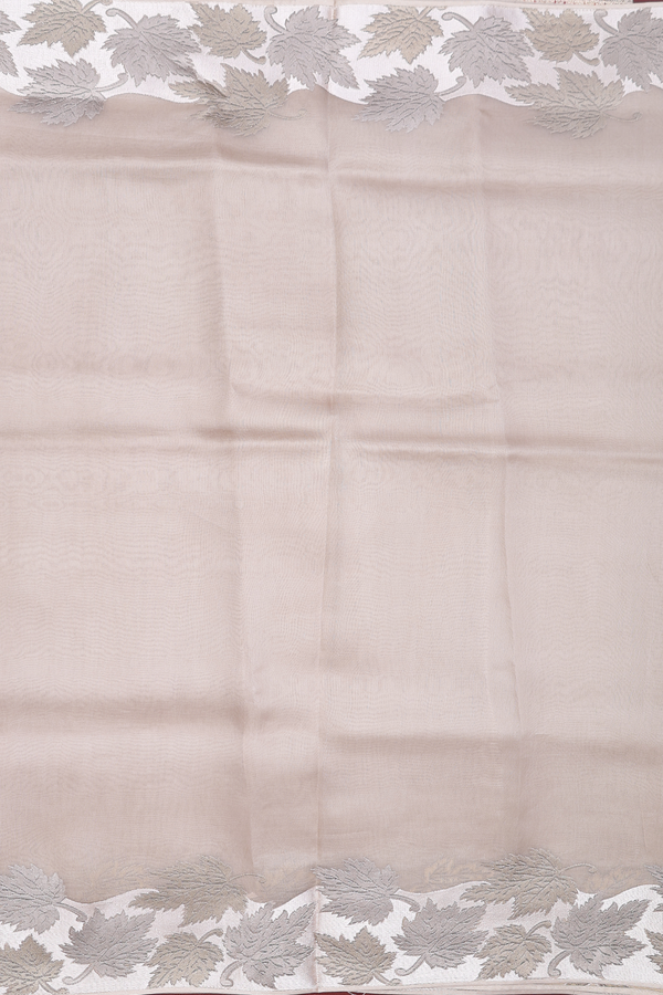 Organza Silk Saree In Brown With Leaf Border