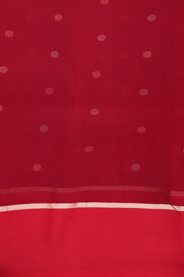 Organza Silk Saree In Crimson Red With Floral Buttas