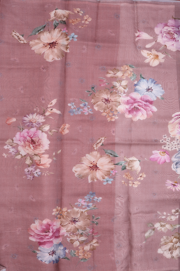 Organza Silk Saree In Dusty Purple With Floral Design