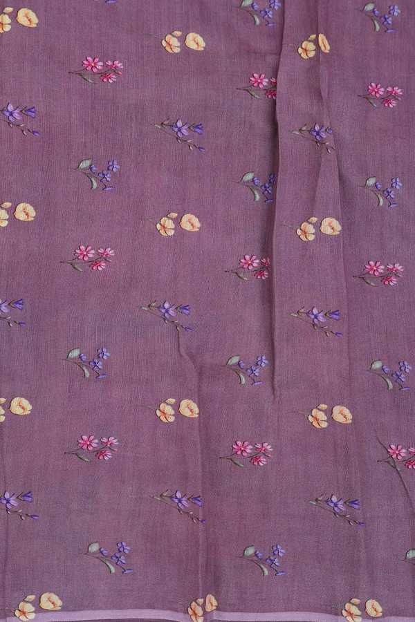 Organza Silk Saree In Dusty Purple With Floral Border
