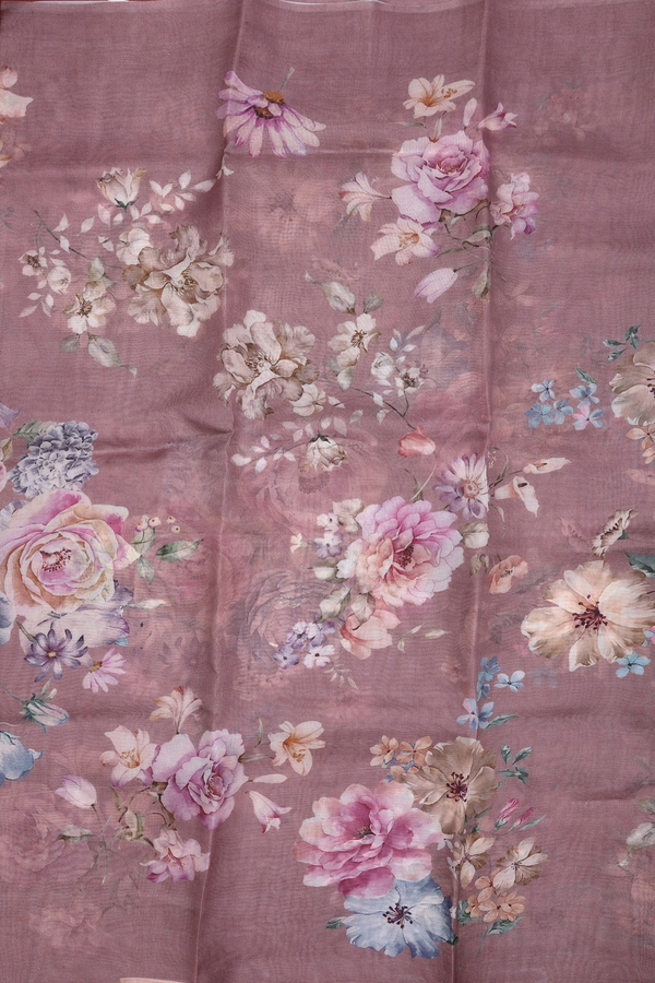 Organza Silk Saree In Dusty Purple With Floral Design