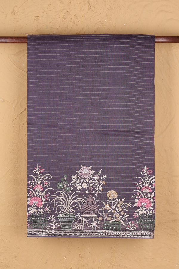 Organza Silk Saree In Dusty Purple With Stripes Design