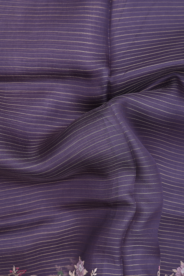 Organza Silk Saree In Dusty Purple With Stripes Design