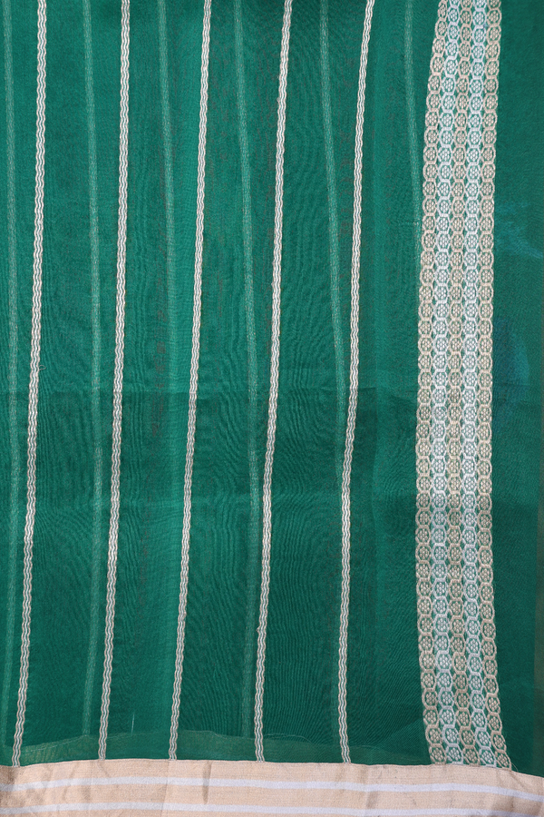 Organza Silk Saree In Emerald Green With Floral Design