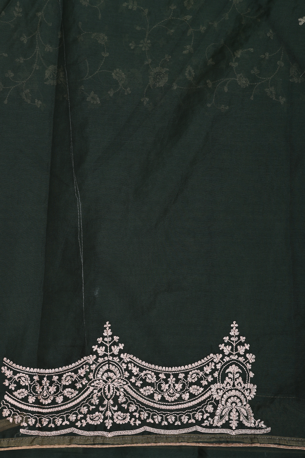 Organza Silk Saree In Green With Floral Embroidered Design