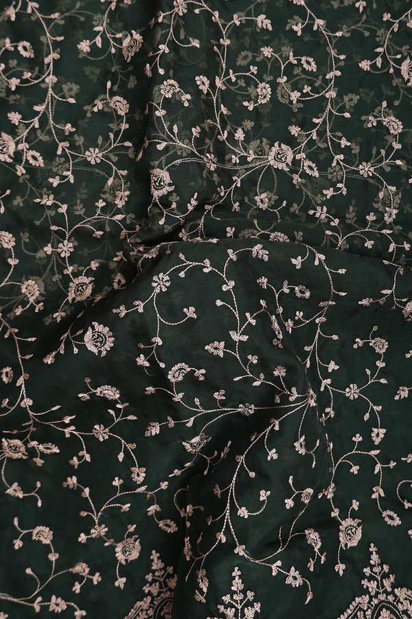 Organza Silk Saree In Green With Floral Embroidered Design