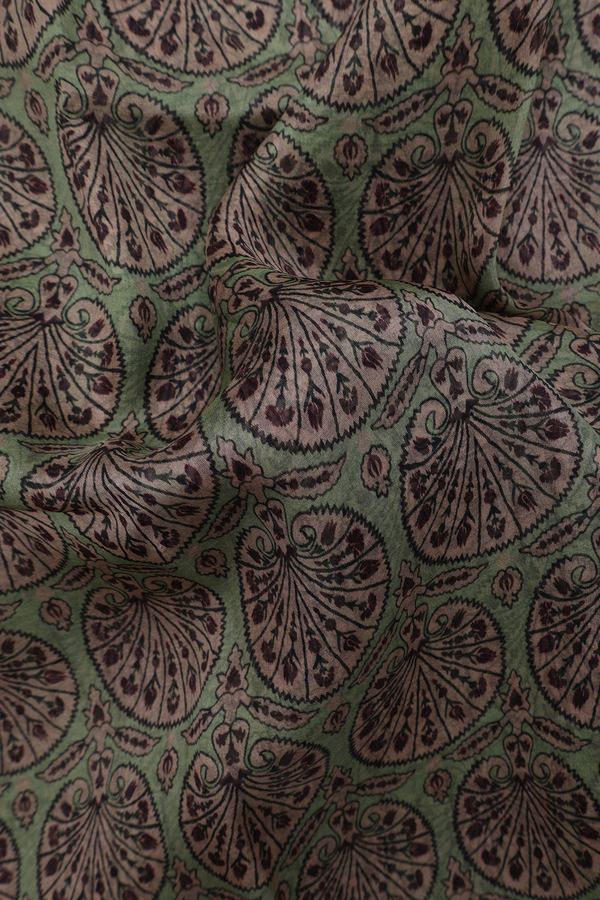 Organza Silk Saree In Green With Floral Printed Design