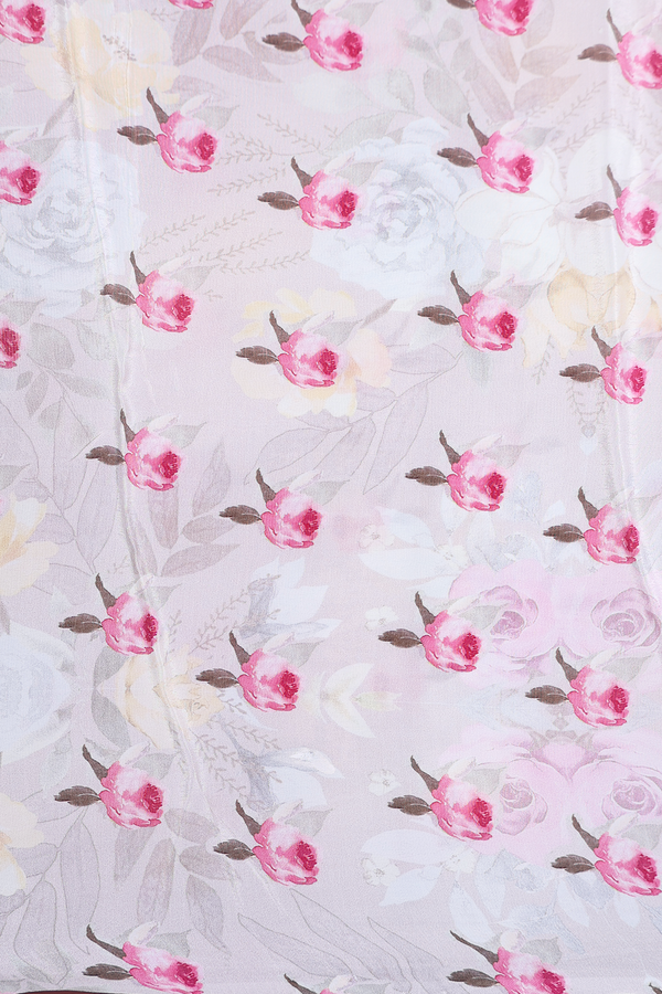 Organza Silk Saree In Grey With Floral Printed Design