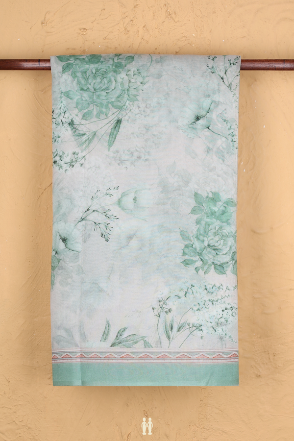 Organza Silk Saree In White With Floral Design