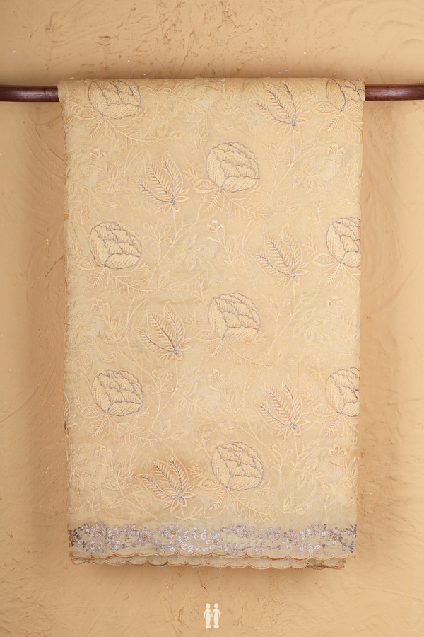 Organza Silk Saree In Light Orange With Embroidered Design